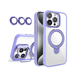Magnetic Clear Case with 2 Kickstand & Camera Lens - LIGHT PURPLE for iPhone 14 Pro Max (Only Ground Shipping)