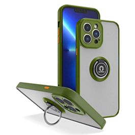 Hard PC Rear Soft TPU Colorful Border Case with I-ring Holder - GREEN for iPhone 14 Pro Max (Only Ground Shipping)