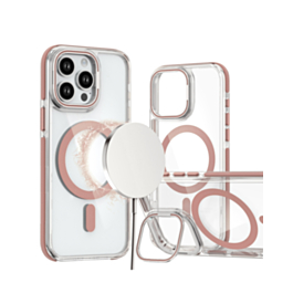 Thin Magnetic Clear Case with Camera Stand Kickstand - PINK for iPhone 14 Pro Max (Only Ground Shipping)