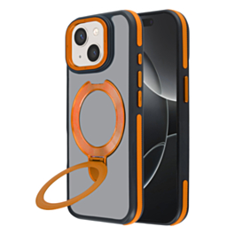 Matte Transparent Case with Wireless Charging Kickstand - ORANGE for iPhone 15 (Only Ground Shipping)