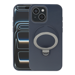 Pastel Shield Carbon Fiber Magnetic Kickstand Case (Navy Blue) for iPhone 13 / 14 / 15 / 16e / 17e (Only Ground Shipping)