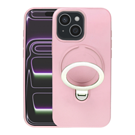 Pastel Shield Carbon Fiber Magnetic Kickstand Case (Pink) for iPhone 13 / 14 / 15 / 16e / 17e (Only Ground Shipping)
