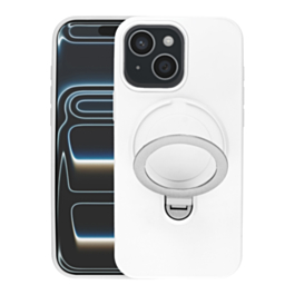 Pastel Shield Carbon Fiber Magnetic Kickstand Case (White) for iPhone 13 / 14 / 15 / 16e / 17e (Only Ground Shipping)