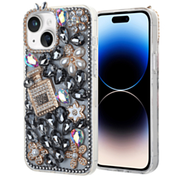 Crystal Flower Perfume Silicone Hard Case - BLACK for iPhone 15 (Only Ground Shipping)