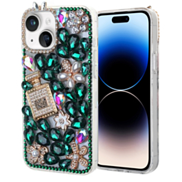 Crystal Flower Perfume Silicone Hard Case - GREEN for iPhone 15 (Only Ground Shipping)