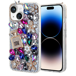 Crystal Flower Perfume Silicone Hard Case - MIX COLOR for iPhone 15 (Only Ground Shipping)