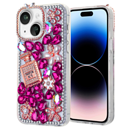 Crystal Flower Perfume Silicone Hard Case - PINK for iPhone 15 (Only Ground Shipping)