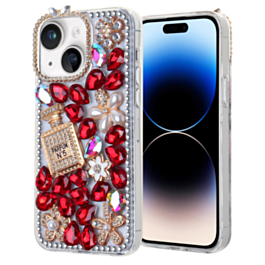 Crystal Flower Perfume Silicone Hard Case - RED for iPhone 15 (Only Ground Shipping)