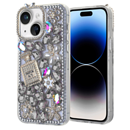 Crystal Flower Perfume Silicone Hard Case - SILVER for iPhone 15 (Only Ground Shipping)