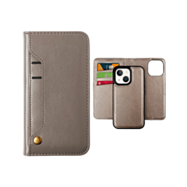 iPhone 14 Plus / 15 Plus Genuine Leather Magnetic Wallet Case with Credit Card Slot - GRAY (Only Ground Shipping)