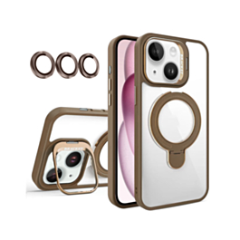 Magnetic Clear Case with 2 Kickstand & Camera Lens - DESERT TITANIUM for iPhone 15 (Only Ground Shipping)