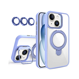 Magnetic Clear Case with 2 Kickstand & Camera Lens - LIGHT PURPLE for iPhone 15 (Only Ground Shipping)
