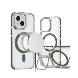 Thin Magnetic Clear Case with Camera Stand Kickstand - GRAY for iPhone 15 (Only Ground Shipping)