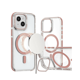 Thin Magnetic Clear Case with Camera Stand Kickstand - PINK for iPhone 15 (Only Ground Shipping)
