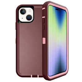 Heavy Duty Case for iPhone 14 Plus / 15 Plus (MAROON & PINK) (Only Ground Shipping)