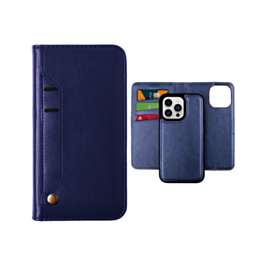 Genuine Leather Magnetic Wallet Case with Credit Card Slot - BLUE for iPhone 15 Pro (Only Ground Shipping)