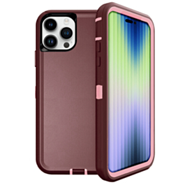 Heavy Duty Case for iPhone 15 Pro (MAROON & PINK) (Only Ground Shipping)