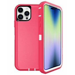 Heavy Duty Case for iPhone 15 Pro (HOT PINK & WHITE) (Only Ground Shipping)