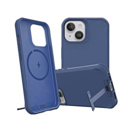 Wireless Charger Silicone Case with Metal Kickstand - BLUE for iPhone 15 Pro (Only Ground Shipping)