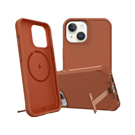 Wireless Charger Silicone Case with Metal Kickstand - ORANGE for iPhone 15 Pro (Only Ground Shipping)