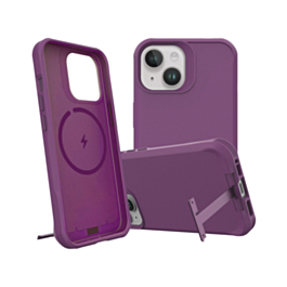 Wireless Charger Silicone Case with Metal Kickstand - PURPLE for iPhone 15 Pro (Only Ground Shipping)