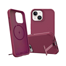 Wireless Charger Silicone Case with Metal Kickstand - RED for iPhone 15 Pro (Only Ground Shipping)