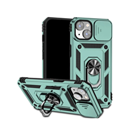Dual Layers Hybrid Case with Metal Ring And Camera Protector - GREEN for iPhone 15 Pro (Only Ground Shipping)