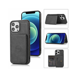 Leather Pocket Wallet Case - BLACK for iPhone 15 Pro (Only Ground Shipping)