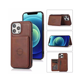 Leather Pocket Wallet Case - BROWN for iPhone 15 Pro (Only Ground Shipping)
