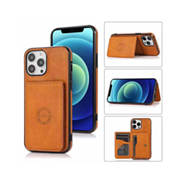 Leather Pocket Wallet Case - ORANGE for iPhone 15 Pro (Only Ground Shipping)