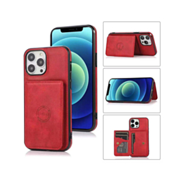 Leather Pocket Wallet Case - RED for iPhone 15 Pro (Only Ground Shipping)