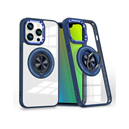 Transparent Wireless Charging Case with Ring Holder - DARK BLUE for iPhone 15 Pro (Only Ground Shipping)