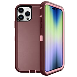 Heavy Duty Case for iPhone 15 Pro Max (MAROON & PINK) (Only Ground Shipping)