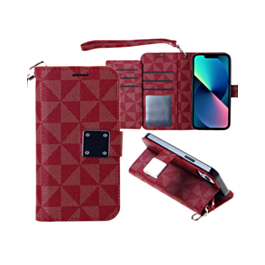 Leather Wallet Case with Card Slot - RED for iPhone 15 Pro Max (Only Ground Shipping)