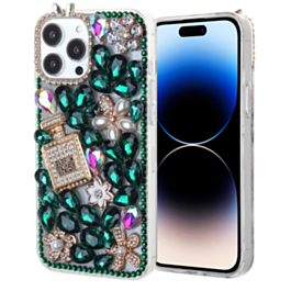 Crystal Flower Perfume Silicone Hard Case - GREEN for iPhone 15 Pro Max (Only Ground Shipping)