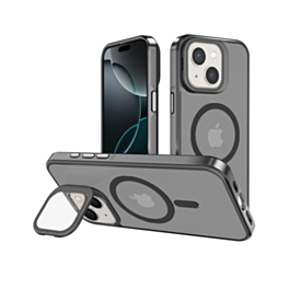 Slim Transparent Camera Stand Case with Wireless Charging - GRAY for iPhone 14 Plus / 15 Plus (Only Ground Shipping)