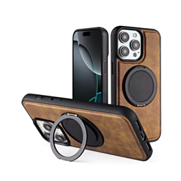 Slim Leather Case with Wireless Charging Kickstand - BROWN for iPhone 15 Pro (Only Ground Shipping)