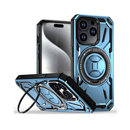 Full-Body Rugged Shockproof Case with Built-in Ring Holder - BLUE for iPhone 15 Pro (Only Ground Shipping)