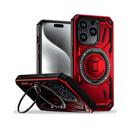 Full-Body Rugged Shockproof Case with Built-in Ring Holder - RED for iPhone 15 Pro (Only Ground Shipping)