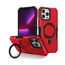 Hard PC Shockproof Case w /Ring Holder - RED for iPhone 15 Pro (Only Ground Shipping)