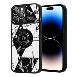 Pattern Design Hard PC Rear / Soft TPU Case with I- ring Holder - Style 3 for iPhone 15 Pro (Only Ground Shipping)