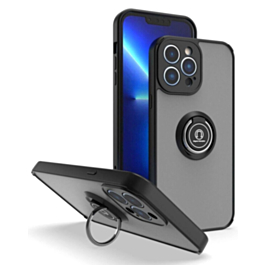 Hard PC Rear / Soft TPU Colorful Border Case with I-ring Holder - BLACK for iPhone 15 Pro (Only Ground Shipping)