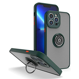 Hard PC Rear / Soft TPU Colorful Border Case with I-ring Holder - DARK GREEN for iPhone 15 Pro (Only Ground Shipping)