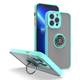 Hard PC Rear / Soft TPU Colorful Border Case with I-ring Holder - LIGHT BLUE for iPhone 15 Pro (Only Ground Shipping)