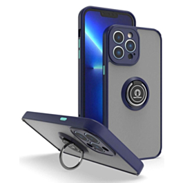 Hard PC Rear / Soft TPU Colorful Border Case with I-ring Holder - NAVY BLUE for iPhone 15 Pro (Only Ground Shipping)