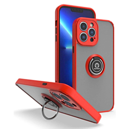 Hard PC Rear / Soft TPU Colorful Border Case with I-ring Holder - RED for iPhone 15 Pro (Only Ground Shipping)