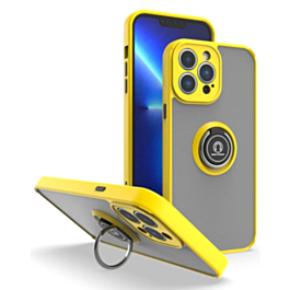 Hard PC Rear / Soft TPU Colorful Border Case with I-ring Holder - YELLOW for iPhone 15 Pro (Only Ground Shipping)