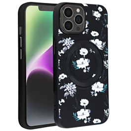 Flower Design Wireless Charging Case - BLACK for iPhone 15 Pro (Only Ground Shipping)