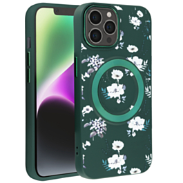 Flower Design Wireless Charging Case - DARK GREEN for iPhone 15 Pro (Only Ground Shipping)