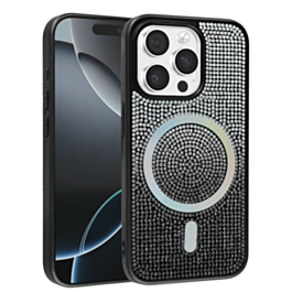 Wireless Charging Bling Diamond Crystal Case - BLACK & SILVER for iPhone 15 Pro (Only Ground Shipping)